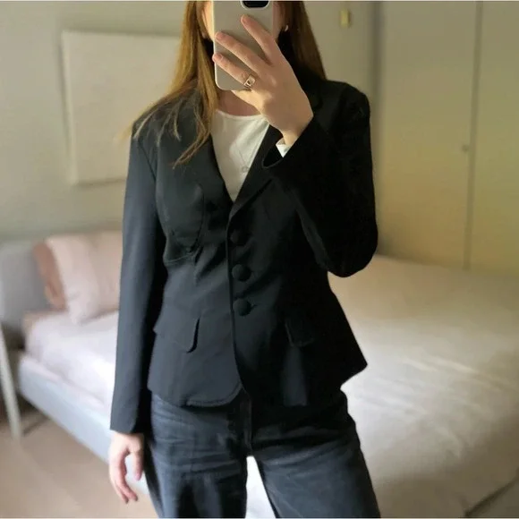 Iris Setlakwe Wool Black Blazer Size 8 Office Modern Classic Dark Academia - Picture 1 of 6